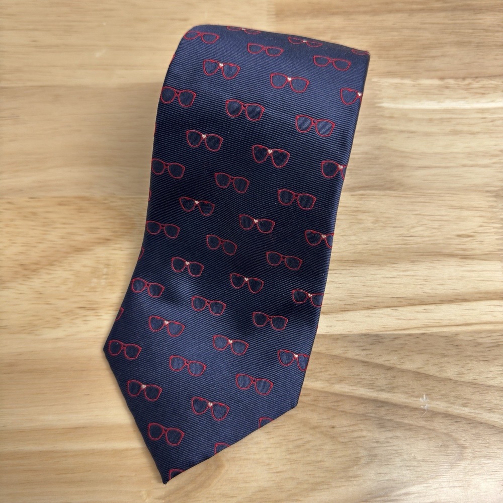 Paul Fredrick Mens Necktie Navy Blue‎ Jacquard Sunglasses 100% Silk All Over